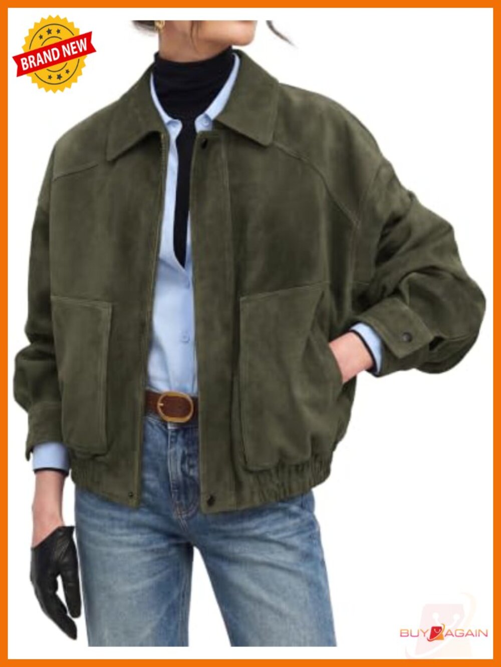 Faux Suede Bomber Jacket Oversized Zip Front Fall Coat